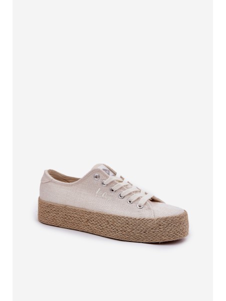 Womens Platform Sneakers With Weaving Lee Cooper LCW-25-02-3284 Light Beige