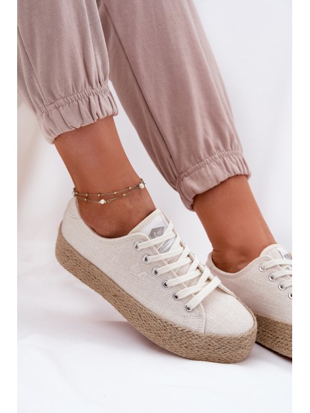 Womens Platform Sneakers With Weaving Lee Cooper LCW-25-02-3284 Light Beige