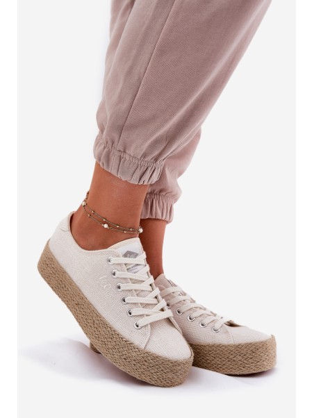 Womens Platform Sneakers With Weaving Lee Cooper LCW-25-02-3284 Light Beige