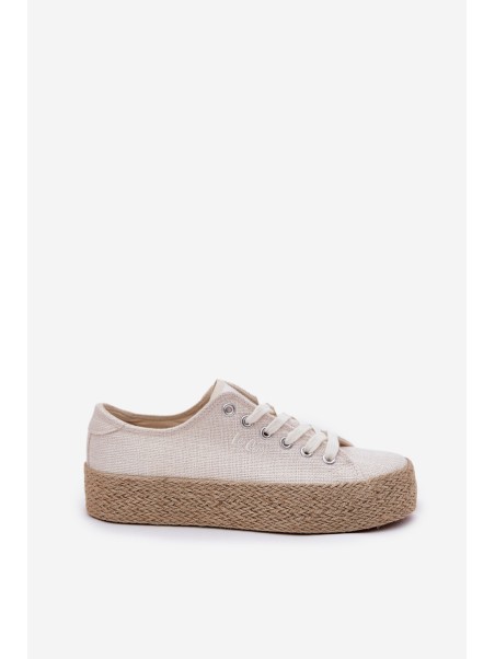 Womens Platform Sneakers With Weaving Lee Cooper LCW-25-02-3284 Light Beige