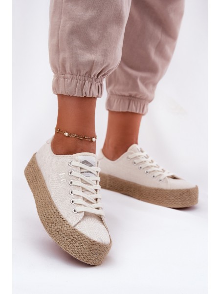 Womens Platform Sneakers With Weaving Lee Cooper LCW-25-02-3284 Light Beige