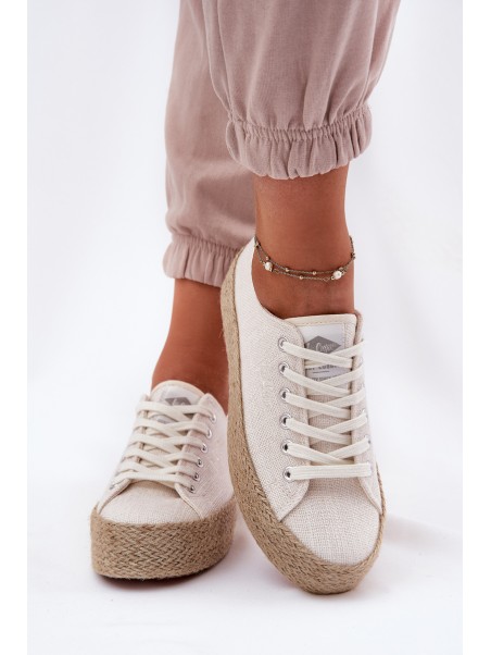 Womens Platform Sneakers With Weaving Lee Cooper LCW-25-02-3284 Light Beige