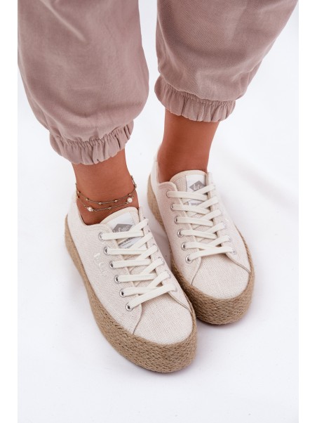 Womens Platform Sneakers With Weaving Lee Cooper LCW-25-02-3284 Light Beige