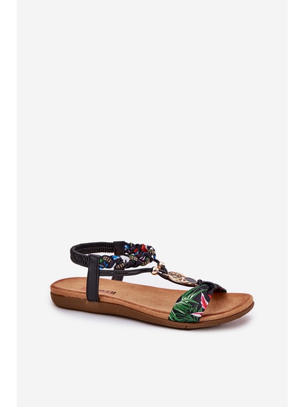Flat Women's Sandals With Woven Strap And Decoration Black Artiker 56C1318