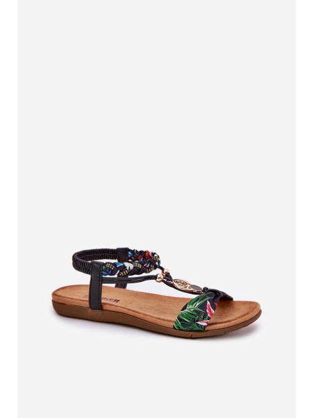Flat Women's Sandals With Woven Strap And Decoration Black Artiker 56C1318