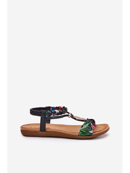 Flat Women's Sandals With Woven Strap And Decoration Black Artiker 56C1318