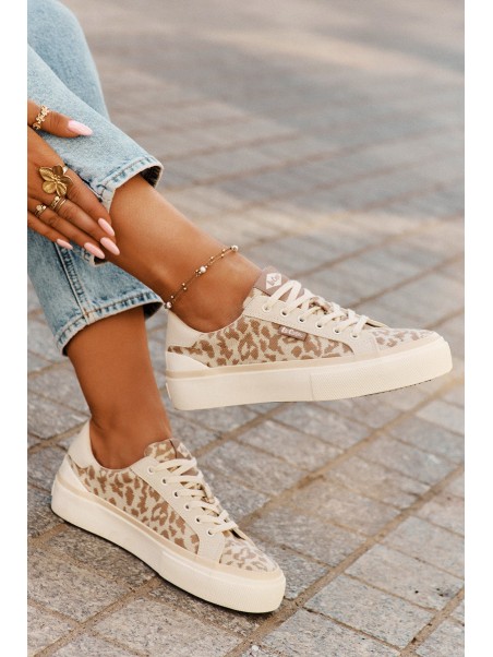 Low Women Sneakers Leopard Print Lee Cooper LCW-25-02-3330L Beige