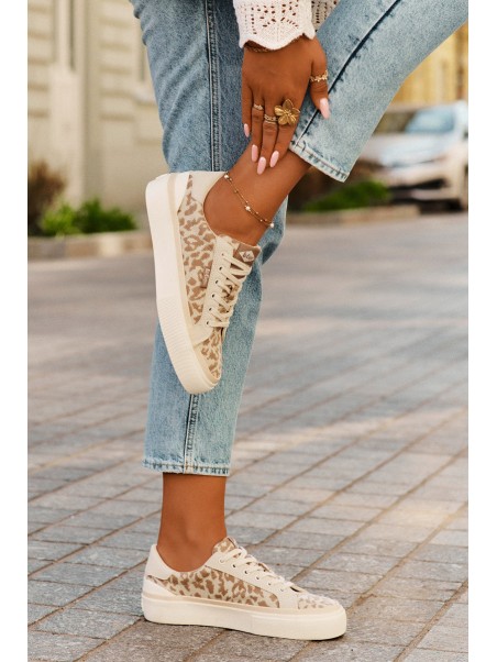 Žemi moteriški sportbačiai su leopardo raštu Lee Cooper LCW-25-02-3330L smėlio spalvos