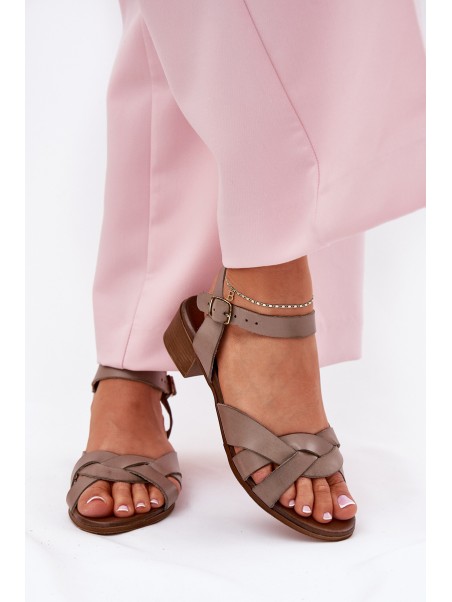 Leather Sandals On A Delicate Heel Beige Zazoo 40372