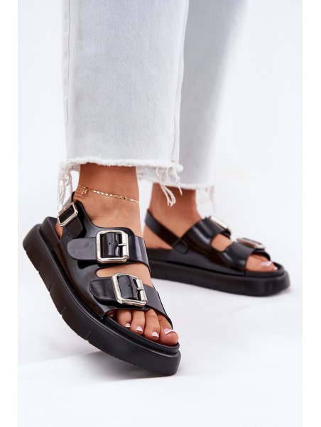 Leather Patent Women Sandals With Buckles Big Star RR274662 Black