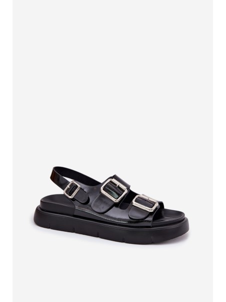 Leather Patent Women Sandals With Buckles Big Star RR274662 Black