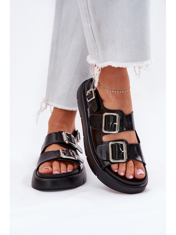 Leather Patent Women Sandals With Buckles Big Star RR274662 Black