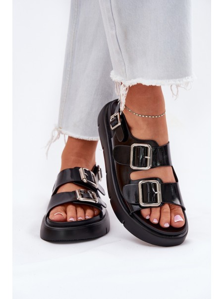 Leather Patent Women Sandals With Buckles Big Star RR274662 Black