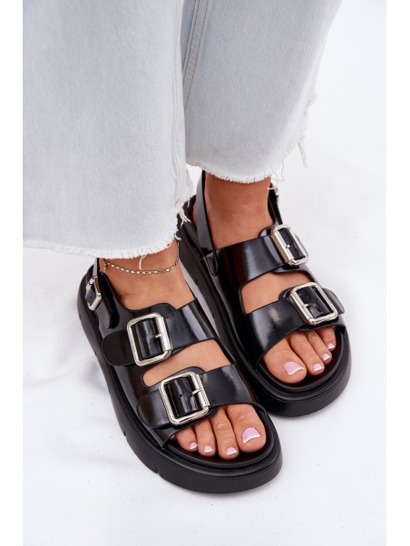 Leather Patent Women Sandals With Buckles Big Star RR274662 Black