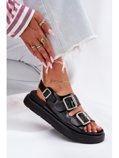 Leather Patent Women Sandals With Buckles Big Star RR274662 Black