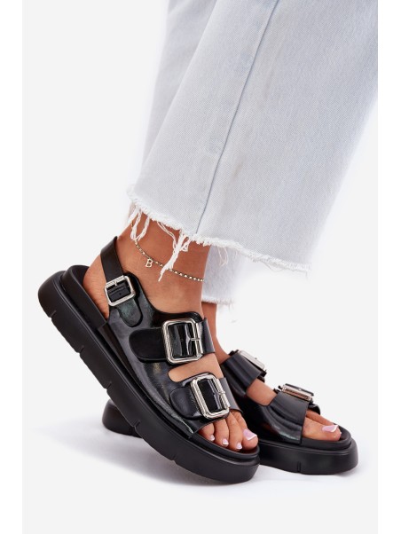 Leather Patent Women Sandals With Buckles Big Star RR274662 Black