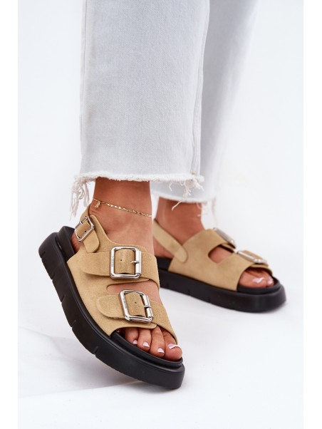Suede Women's Sandals With Buckles Big Star RR274665 Beige