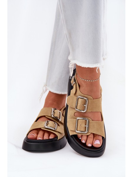 Suede Women's Sandals With Buckles Big Star RR274665 Beige