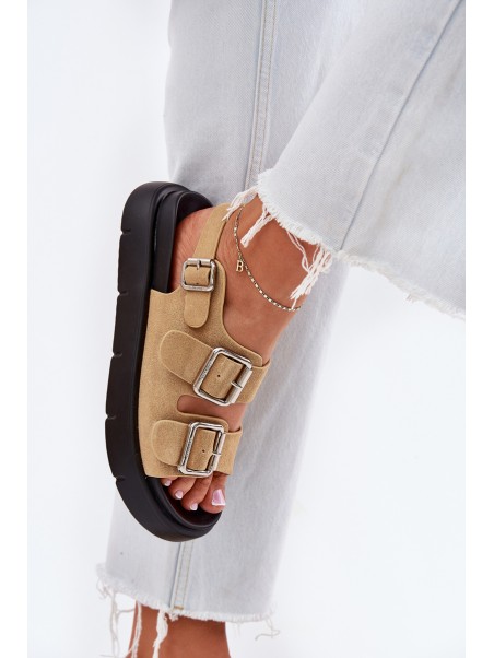 Suede Women's Sandals With Buckles Big Star RR274665 Beige