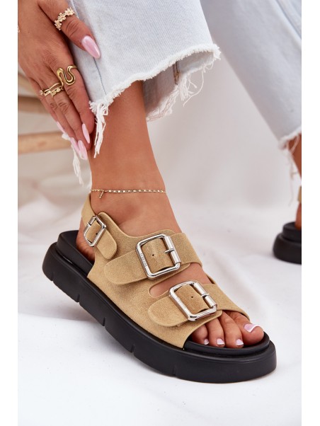Suede Women's Sandals With Buckles Big Star RR274665 Beige