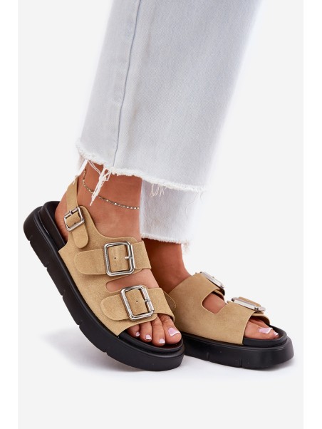 Suede Women's Sandals With Buckles Big Star RR274665 Beige