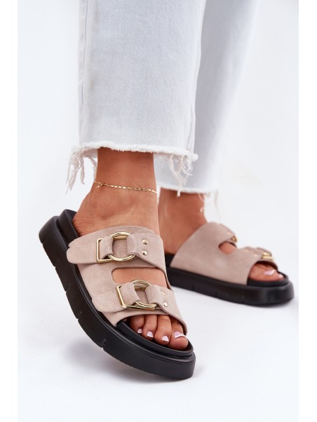 Women's Suede Slippers With Decorative Buckles Big Star RR274659 Light Pink