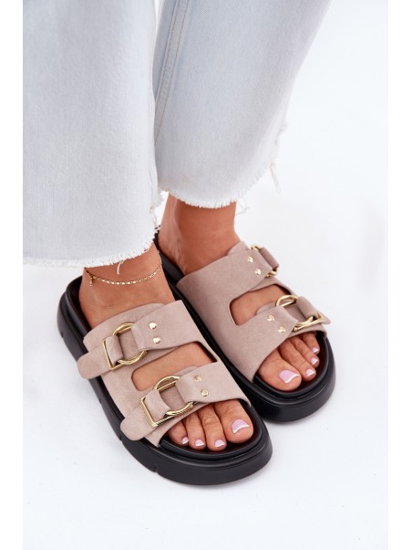 Women's Suede Slippers With Decorative Buckles Big Star RR274659 Light Pink