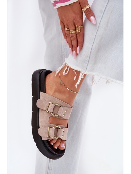 Women's Suede Slippers With Decorative Buckles Big Star RR274659 Light Pink