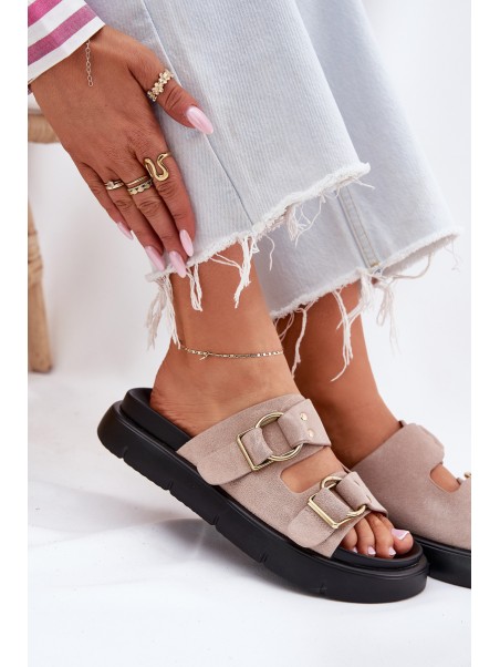 Women's Suede Slippers With Decorative Buckles Big Star RR274659 Light Pink
