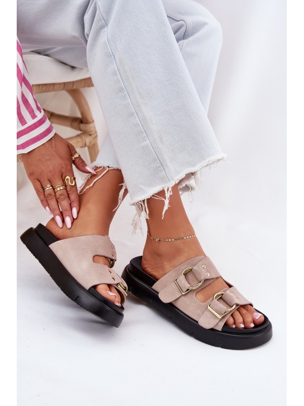 Women's Suede Slippers With Decorative Buckles Big Star RR274659 Light Pink
