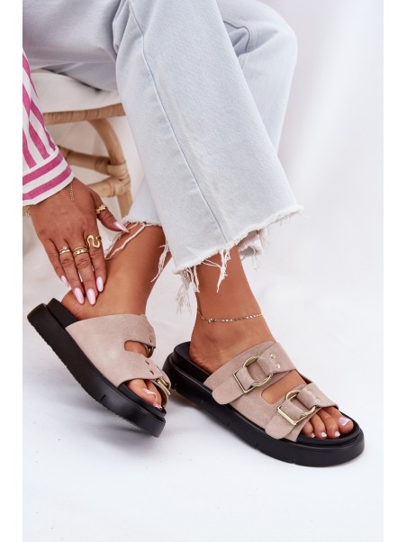 Women's Suede Slippers With Decorative Buckles Big Star RR274659 Light Pink