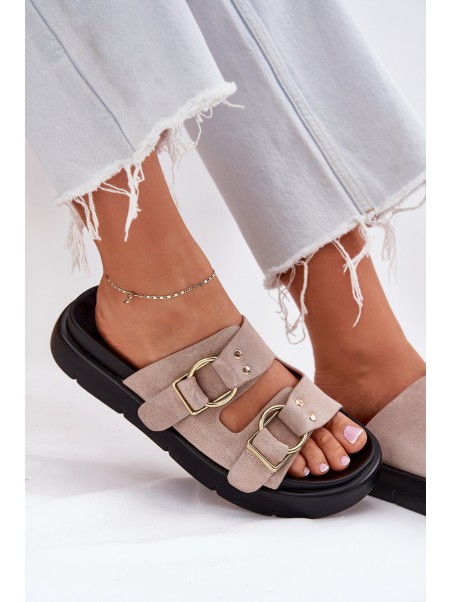 Women's Suede Slippers With Decorative Buckles Big Star RR274659 Light Pink