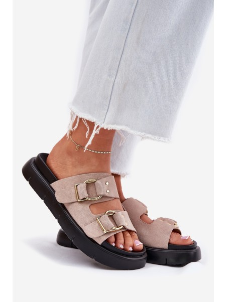 Women's Suede Slippers With Decorative Buckles Big Star RR274659 Light Pink