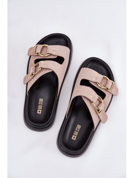 Women's Suede Slippers With Decorative Buckles Big Star RR274659 Light Pink