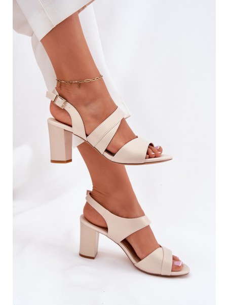 Ladies Sandals On Heel Beige Sergio Leone SK866