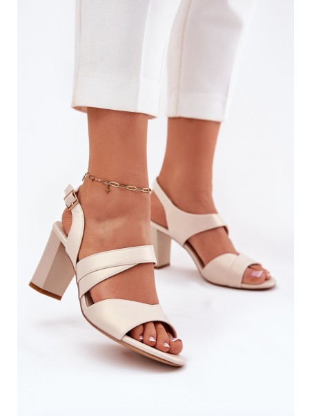 Ladies Sandals On Heel Beige Sergio Leone SK866