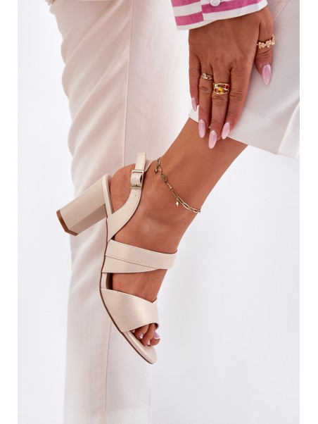 Ladies Sandals On Heel Beige Sergio Leone SK866