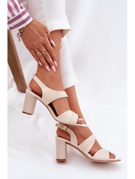 Ladies Sandals On Heel Beige Sergio Leone SK866
