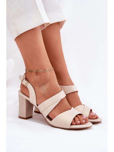 Ladies Sandals On Heel Beige Sergio Leone SK866