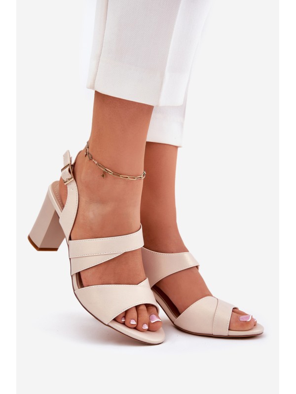 Ladies Sandals On Heel Beige Sergio Leone SK866