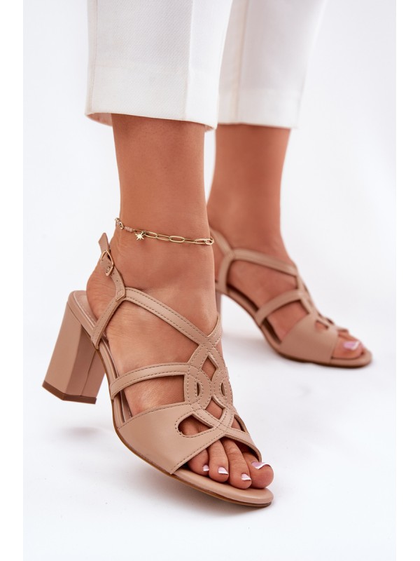 Women's sandals on block heel beige Sergio Leone SK884