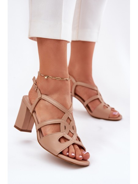 Women's sandals on block heel beige Sergio Leone SK884