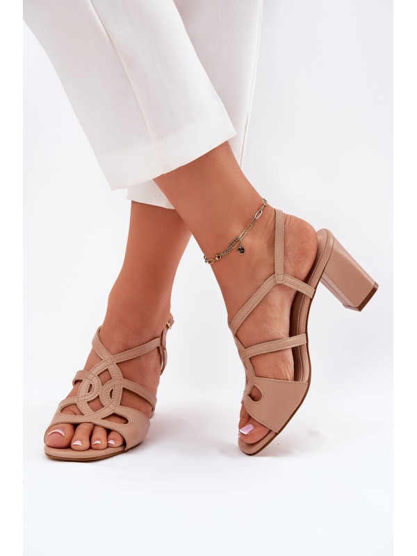 Women's sandals on block heel beige Sergio Leone SK884 2