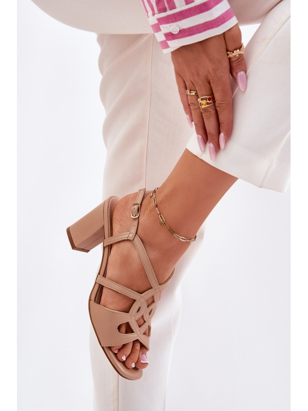 Women's sandals on block heel beige Sergio Leone SK884