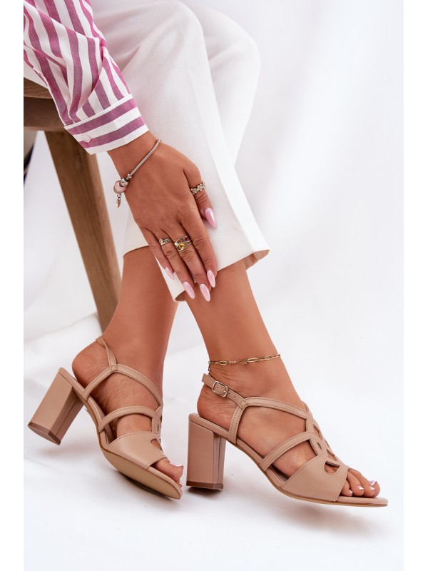 Women's sandals on block heel beige Sergio Leone SK884