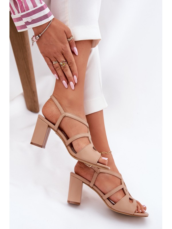 Women's sandals on block heel beige Sergio Leone SK884