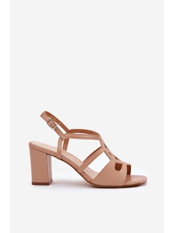 Women's sandals on block heel beige Sergio Leone SK884