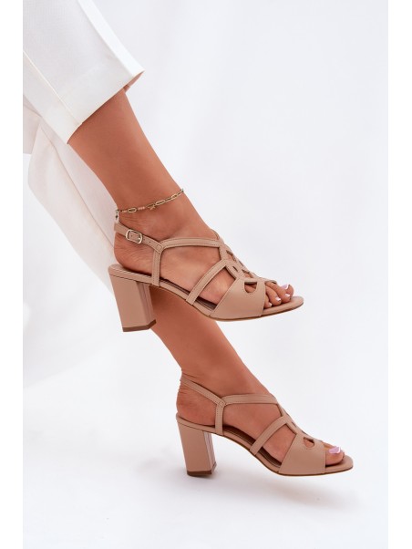 Women's sandals on block heel beige Sergio Leone SK884