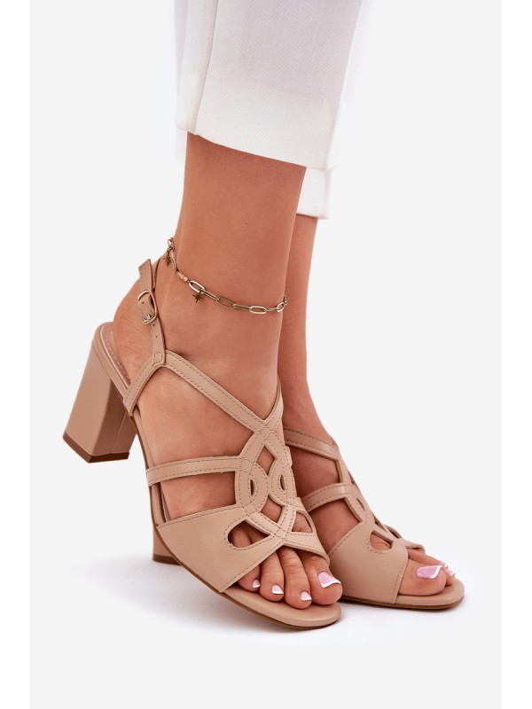 Women's sandals on block heel beige Sergio Leone SK884