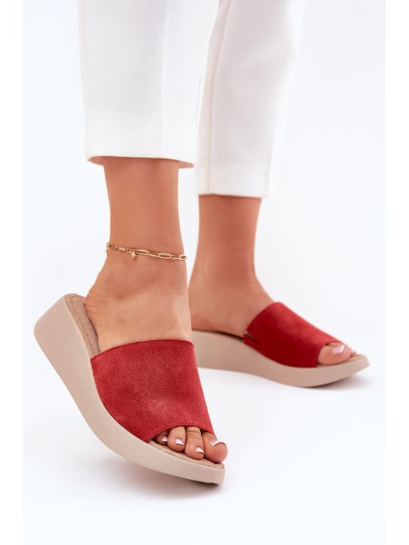 Suede Ladies Wedge Sandals Panto Fino Red RR267040